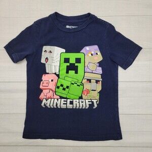 Mojang Boys Blue Minecraft Graphic Tee Shirt Size XS